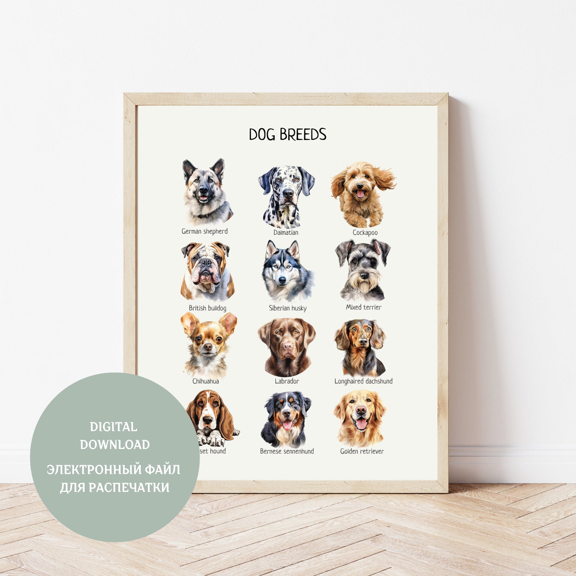 Dog Breeds Educational Poster, Montessori Wall Art, Kids Learning Material, Classroom Decor