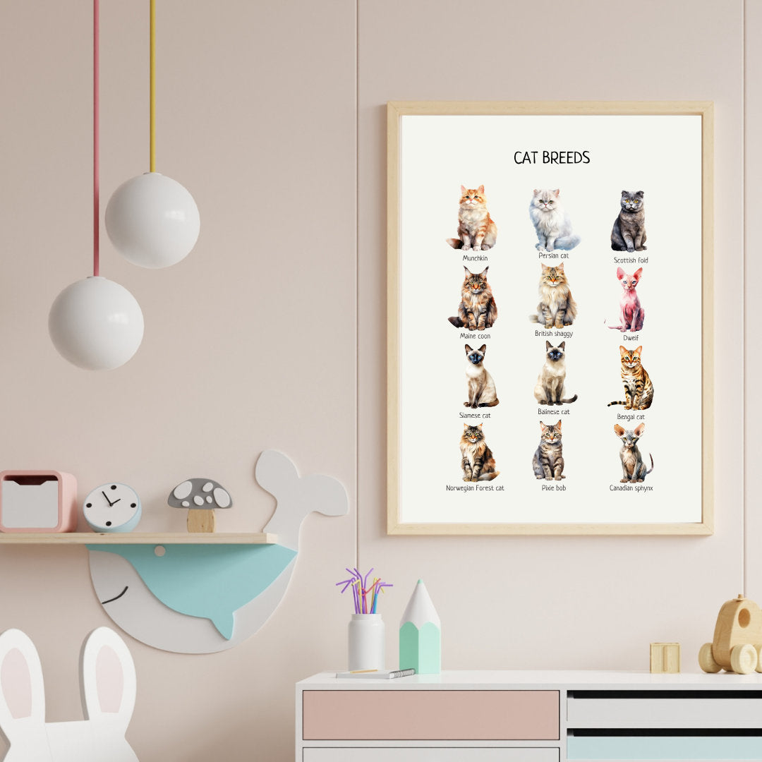 Cat Breeds Poster, Educational Learning Material, Montessori Wall Art Poster, Classroom Decor