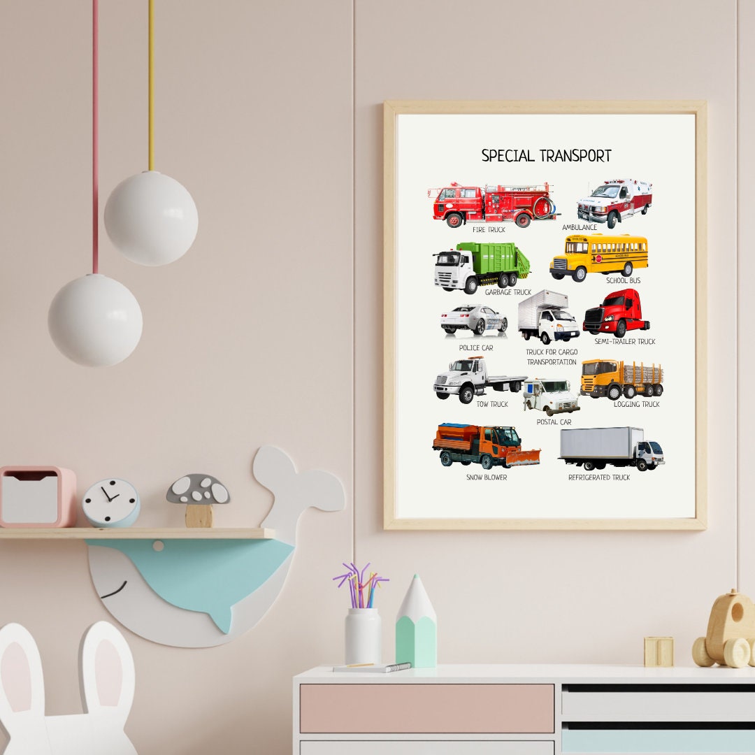 Special Transport Poster, Vehicle Poster, Educational Learning Material, Kids Montessori Printables, Nursery Room Decor, DIGITAL DOWNLOAD