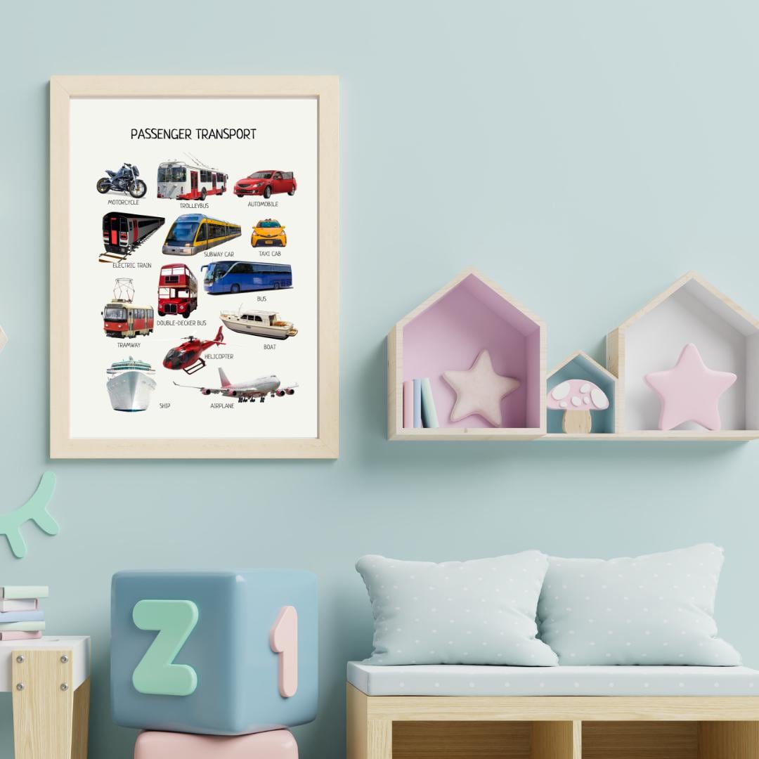 Passenger Transport Poster, Educational Vehicles Poster, Montessori Wall Art, Classroom Decor