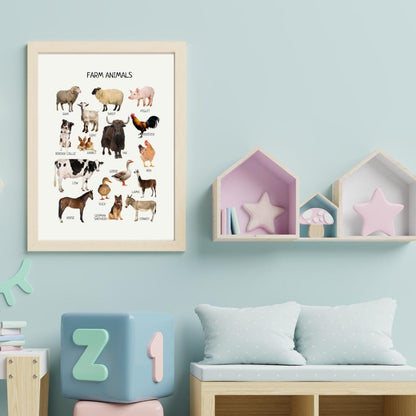 Farm Animals Poster, Montessori Educational Poster, Kids Nursery Room Decor, DIGITAL DOWNLOAD