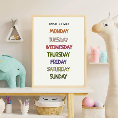 Days of The Week Educational Poster, Montessori Wall Art, Printable Poster, Classroom Decor