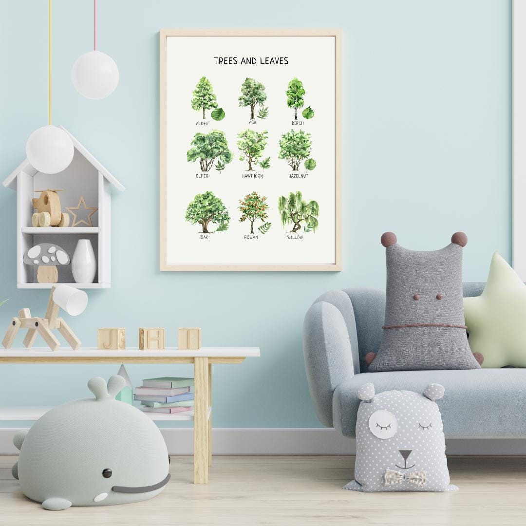 Educational Trees & Leaves Poster, Printable Wall Decor, Nature Poster