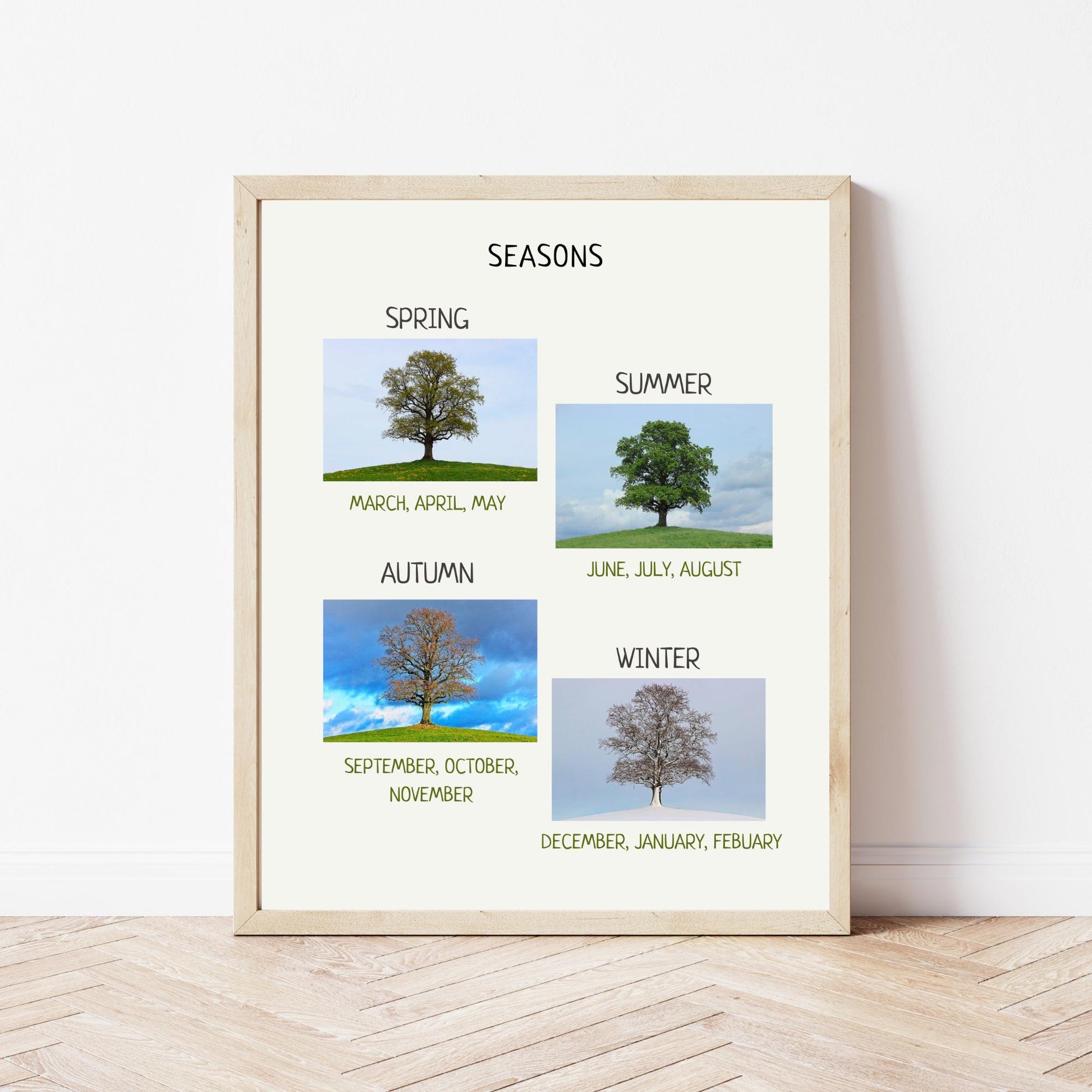 Seasons Poster, Printable Educational Decor, Nature Poster, Montessori Homeschool Decor