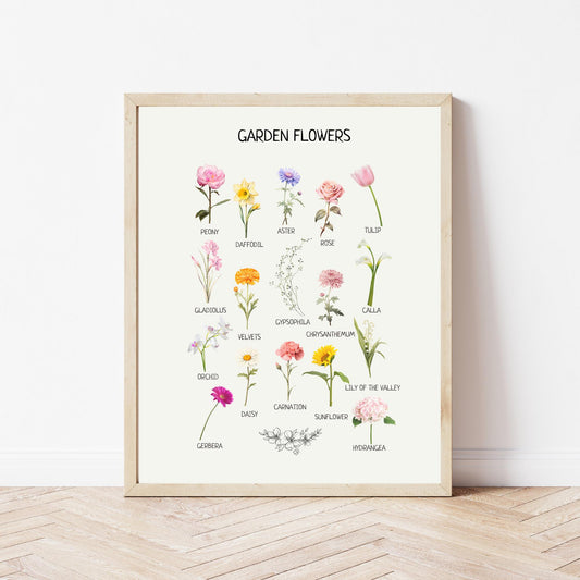 Educational Garden Flowers Poster, Kids Wall Art, Flowers Poster, Montessori Classroom Decor