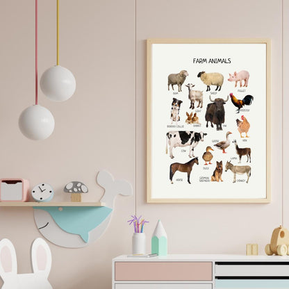 Farm Animals Educational Poster, Montessori Print, Domestic Animals, Classroom Decor