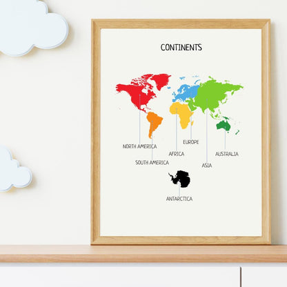 Continents of the World, Montessori Print, Continents Poster, Geography Poster, Classroom Decor