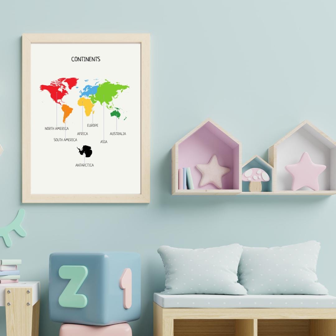 Continents of the World, Montessori Print, Continents Poster, Geography Poster, Classroom Decor