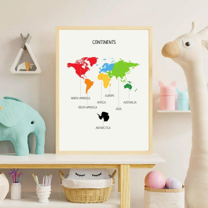 Continents of the World, Montessori Print, Continents Poster, Geography Poster, Classroom Decor