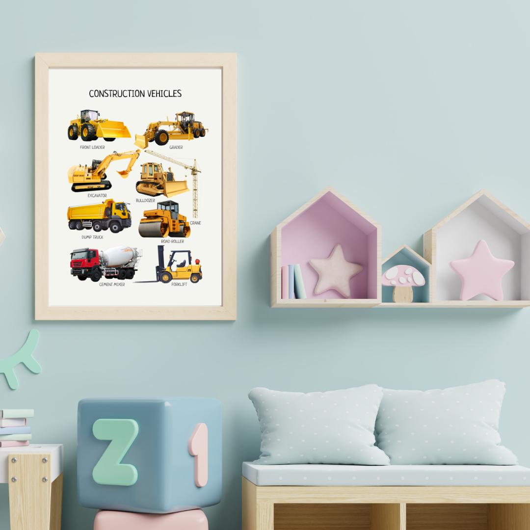 Construction Vehicles Montessori Poster, Transportation Poster, Educational Poster, Classroom Decor