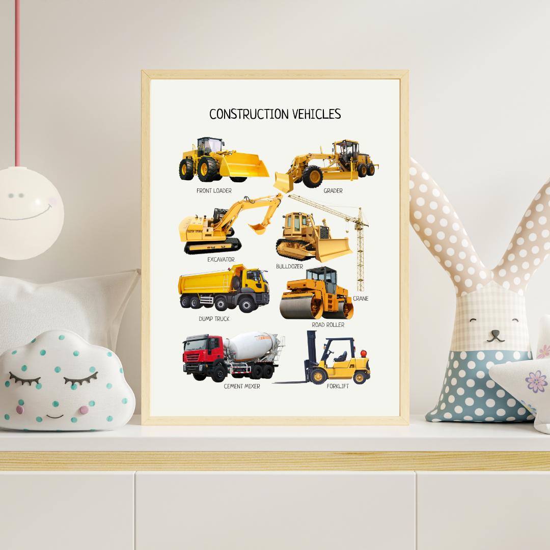 Construction Vehicles Montessori Poster, Transportation Poster, Educational Poster, Classroom Decor