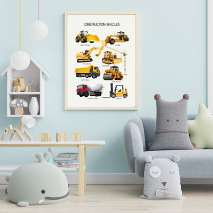 Construction Vehicles Montessori Poster, Transportation Poster, Educational Poster, Classroom Decor