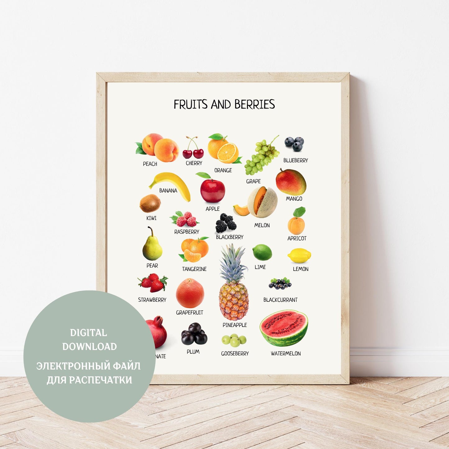 Fruits and Berries Poster, Kids Learning Poster, Montessori Educational Prints, Classroom Decor, Nursery Room Decor