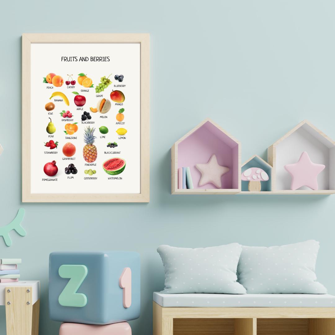 Fruits and Berries Poster, Kids Learning Poster, Montessori Educational Prints, Classroom Decor, Nursery Room Decor