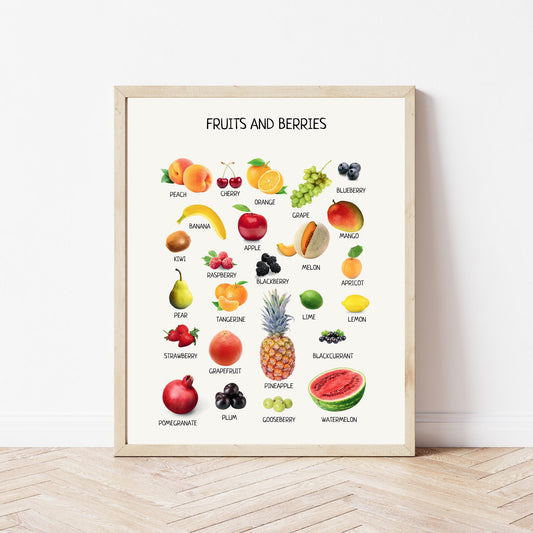 Fruits and Berries Poster, Educational Poster, Montessori Wall Art, Fruits Poster, Classroom Decor, Nursery Room Decor