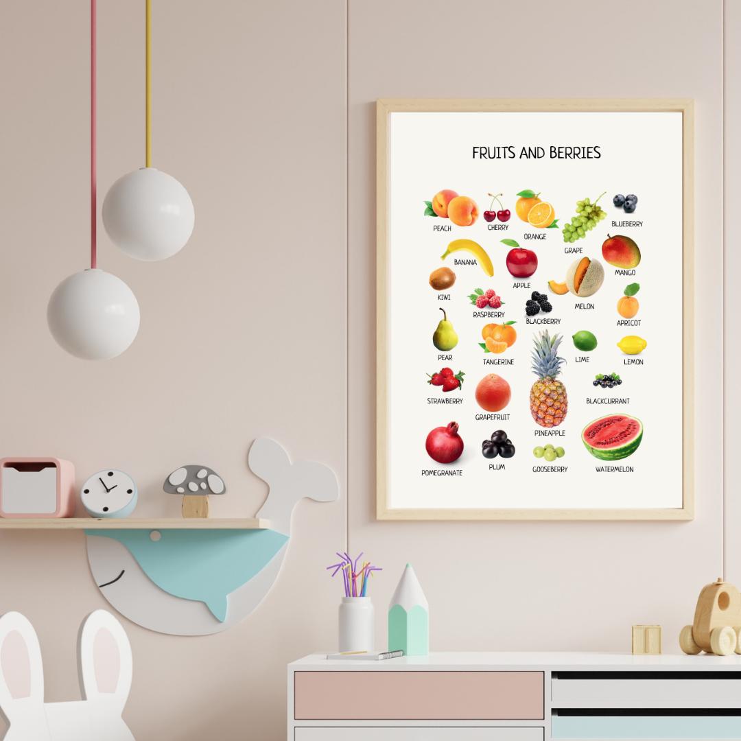 Fruits and Berries Poster, Educational Poster, Montessori Wall Art, Fruits Poster, Classroom Decor, Nursery Room Decor