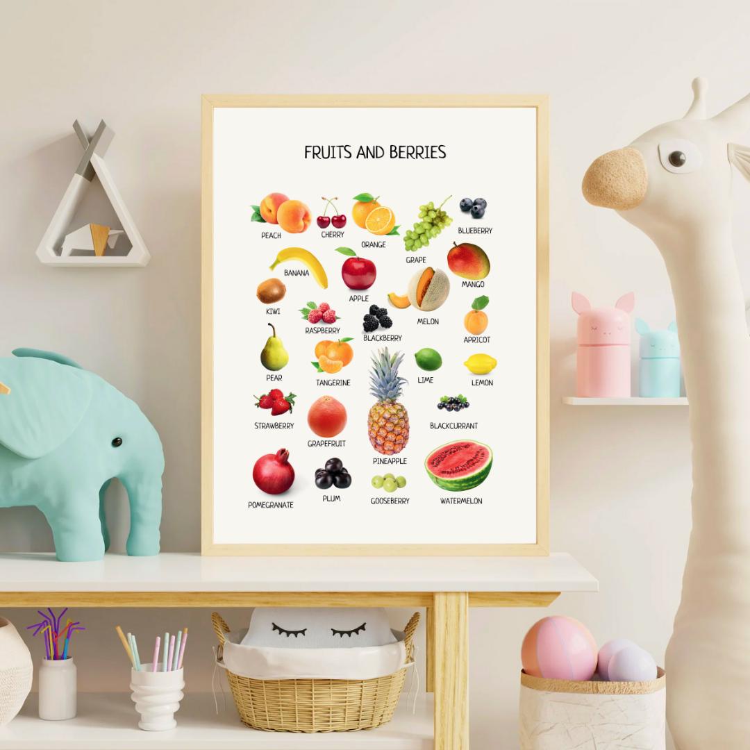 Fruits and Berries Poster, Educational Poster, Montessori Wall Art, Fruits Poster, Classroom Decor, Nursery Room Decor