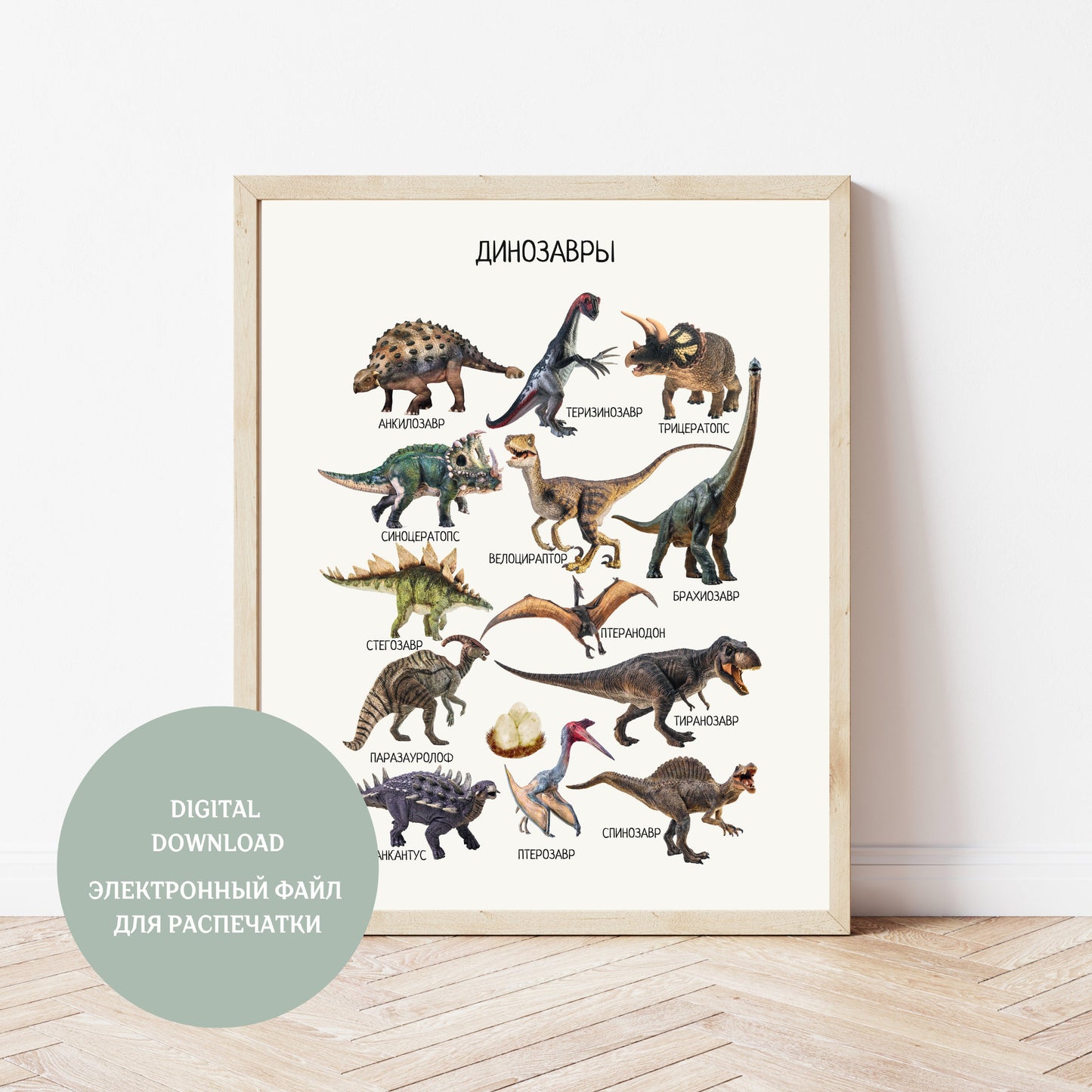 Обучающий плакат "Динозавры" | Russian Dinosaurs Educational Poster, Printable Poster, Kids Room Decor, Various Sizes Available for Download