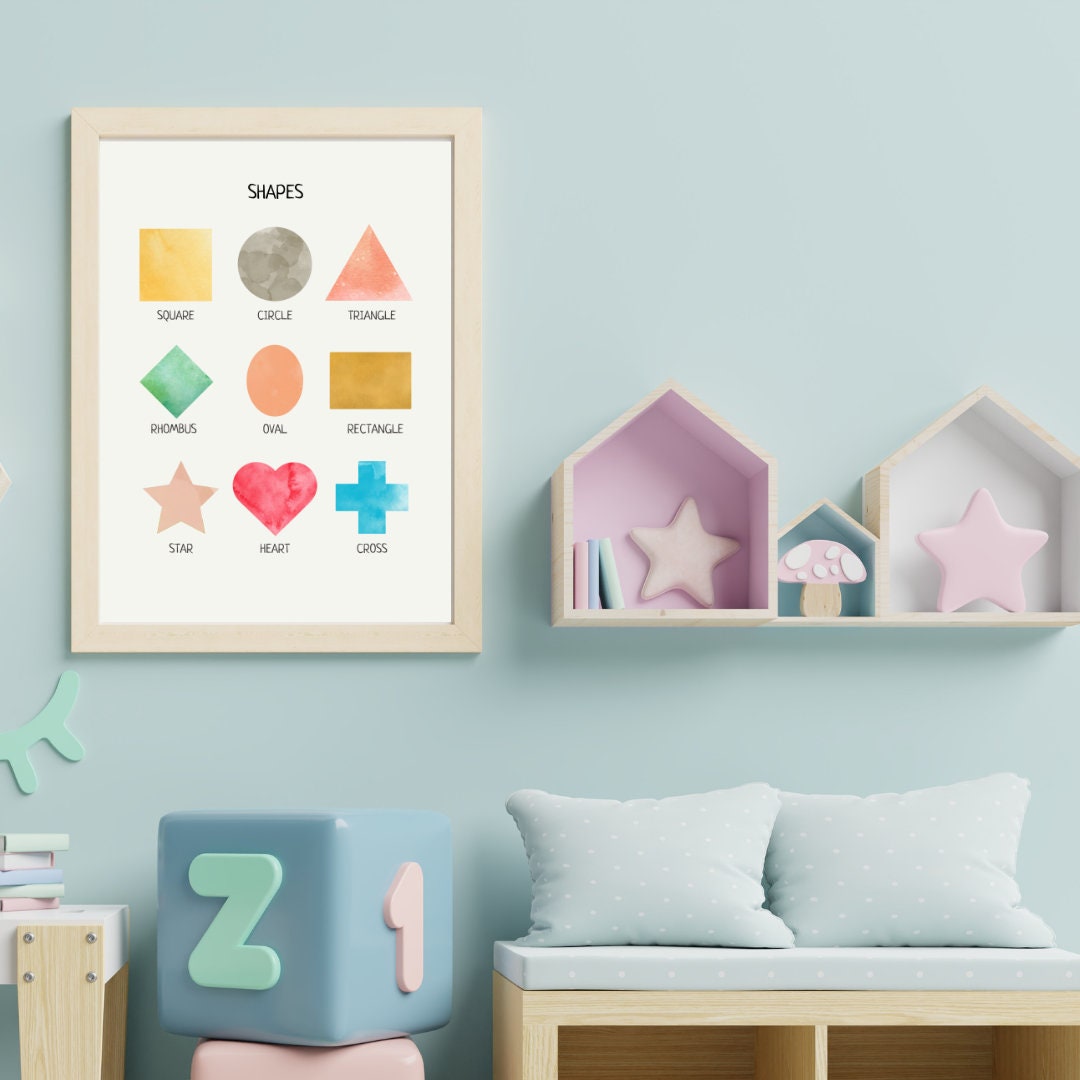 Shapes Posters, Printable Wall Art, Montessori Nursery Poster, Educational Print