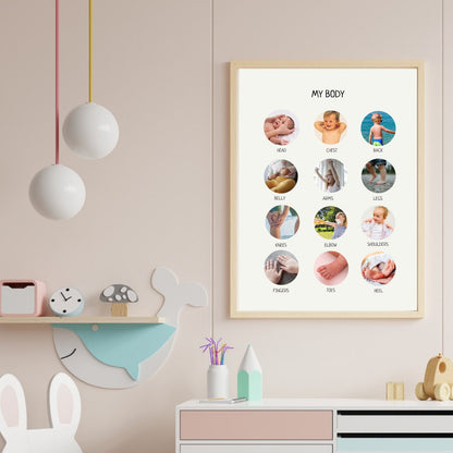 My Body Educational Poster, Printable Wall Art, Body Parts Poster, Preschool Kids Anatomy Poster