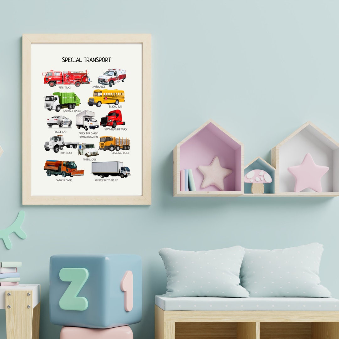 Special Transport Poster, Vehicle Poster, Educational Learning Material, Kids Montessori Printables, Nursery Room Decor, DIGITAL DOWNLOAD