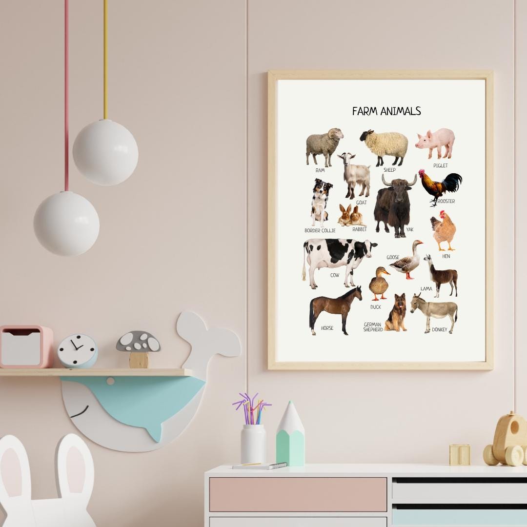 Farm Animals Poster, Montessori Educational Poster, Kids Nursery Room Decor, DIGITAL DOWNLOAD