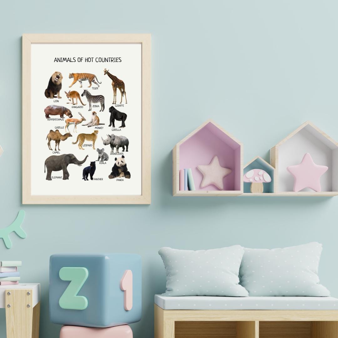 Animals of Hot Countries Poster, Montessori Printable Animal Decor