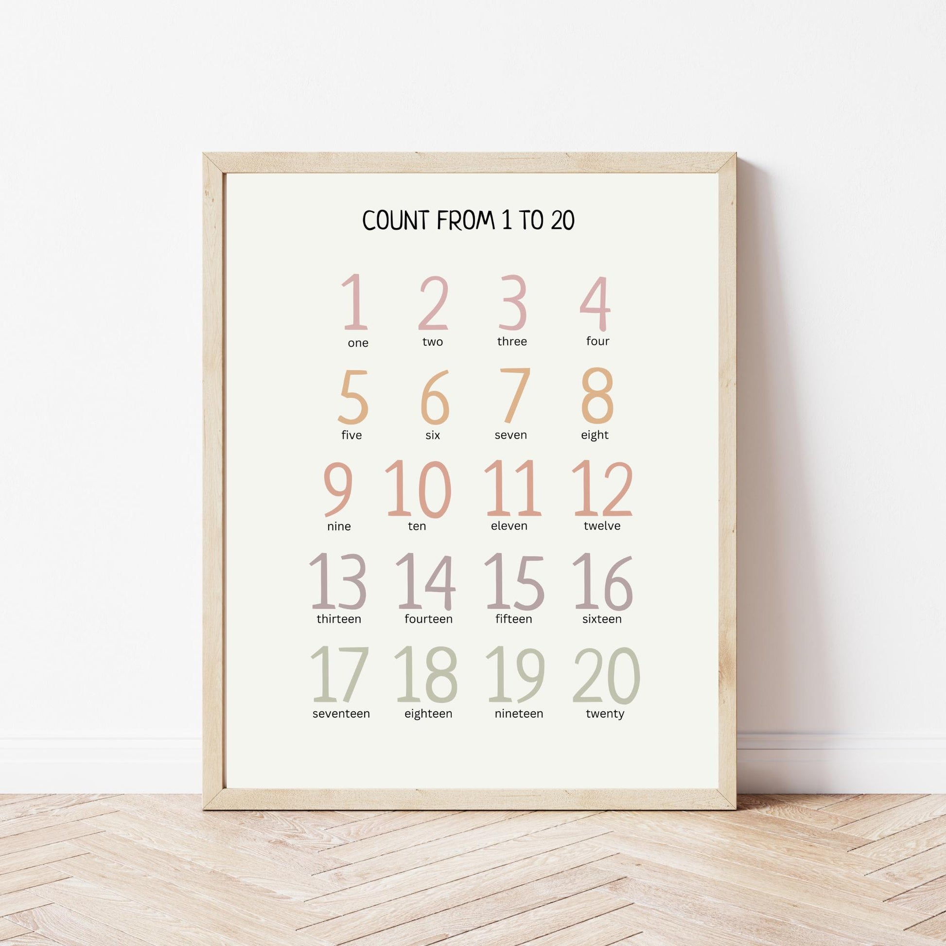 Count 1-20 Number Poster, Educational Montessori Wall Art, Printable Poster, Classroom Decor