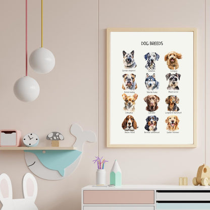 Dog Breeds Poster, Educational Wall Art, Dog Breeds Print, Montessori Material, Classroom Decor, Nursery Room Decor, FRAME NOT INCLUDED