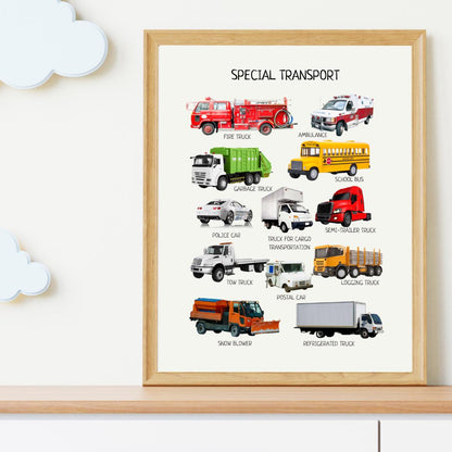 Special Transport Poster, Kids Vehicles Wall Art, Vehicles Print, Montessori Material, Classroom Decor