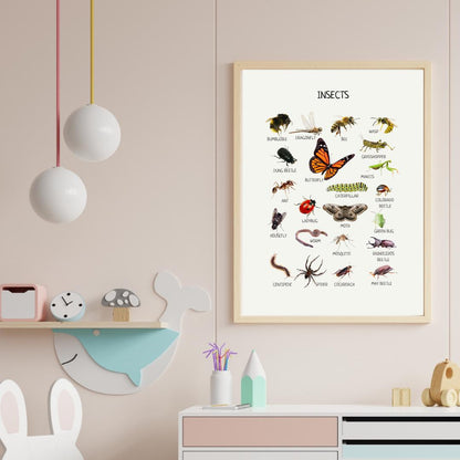 Insects Educational Poster, Montessori Poster, Kids Wall Print Poster, Classroom Decor