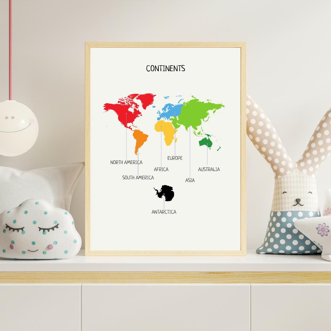 Continents of the World, Montessori Print, Continents Poster, Geography Poster, Classroom Decor