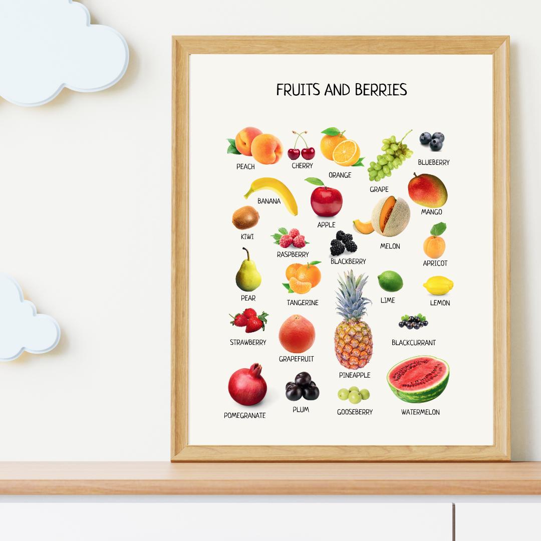 Fruits and Berries Poster, Educational Poster, Montessori Wall Art, Fruits Poster, Classroom Decor, Nursery Room Decor