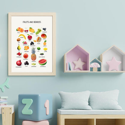 Fruits and Berries Poster, Educational Poster, Montessori Wall Art, Fruits Poster, Classroom Decor, Nursery Room Decor