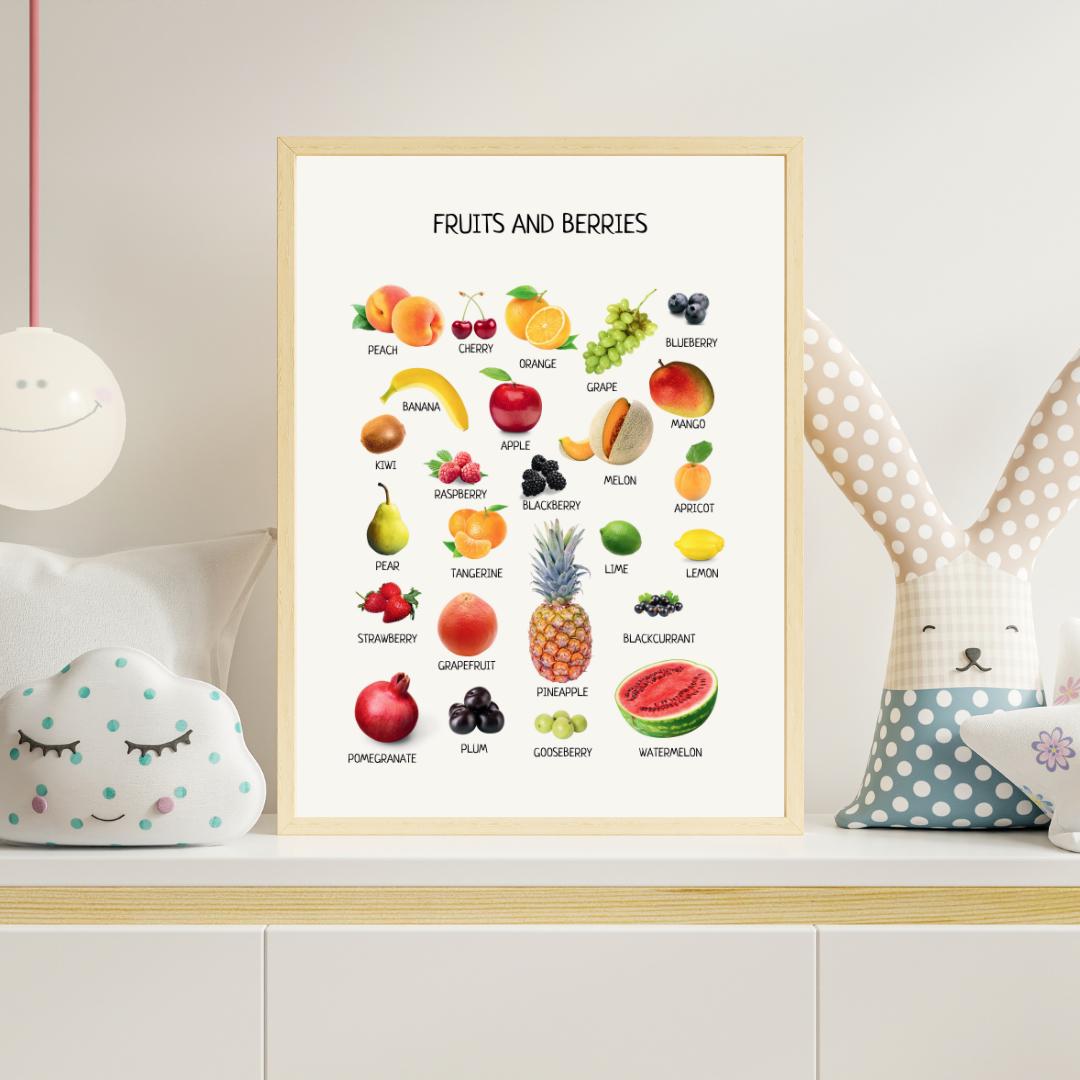 Fruits and Berries Poster, Educational Poster, Montessori Wall Art, Fruits Poster, Classroom Decor, Nursery Room Decor