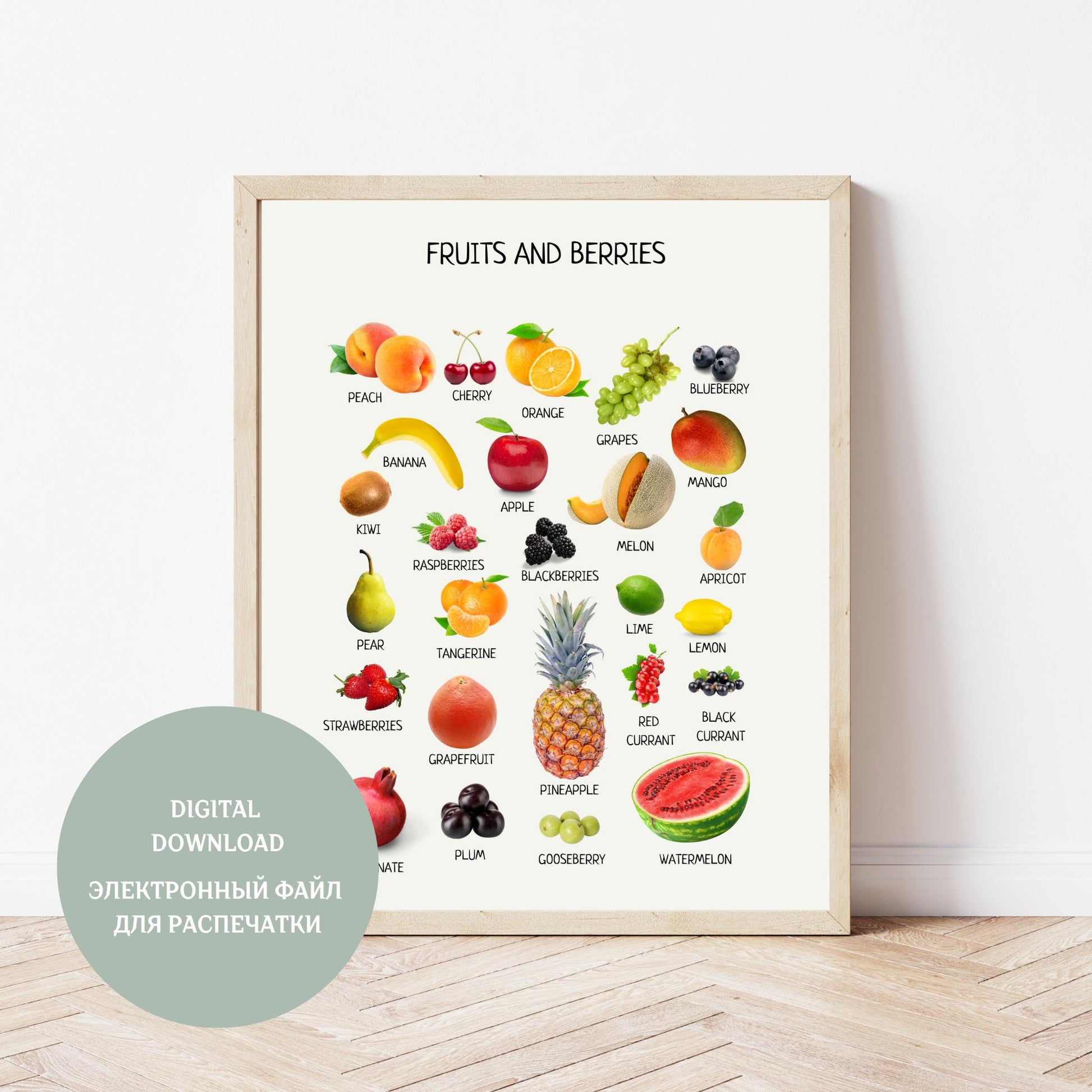 Fruits and Berries Poster, Kids Learning Poster, Montessori Educational Prints, Classroom Decor, Nursery Room Decor, Digital Download