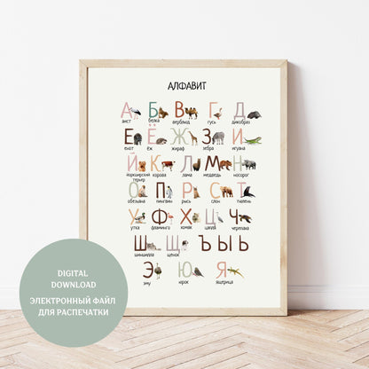 Обучающий плакат "Алфавит" | Russian Alphabet Educational Poster, Printable Poster, Kids Room Decor, Various Sizes Available for Download