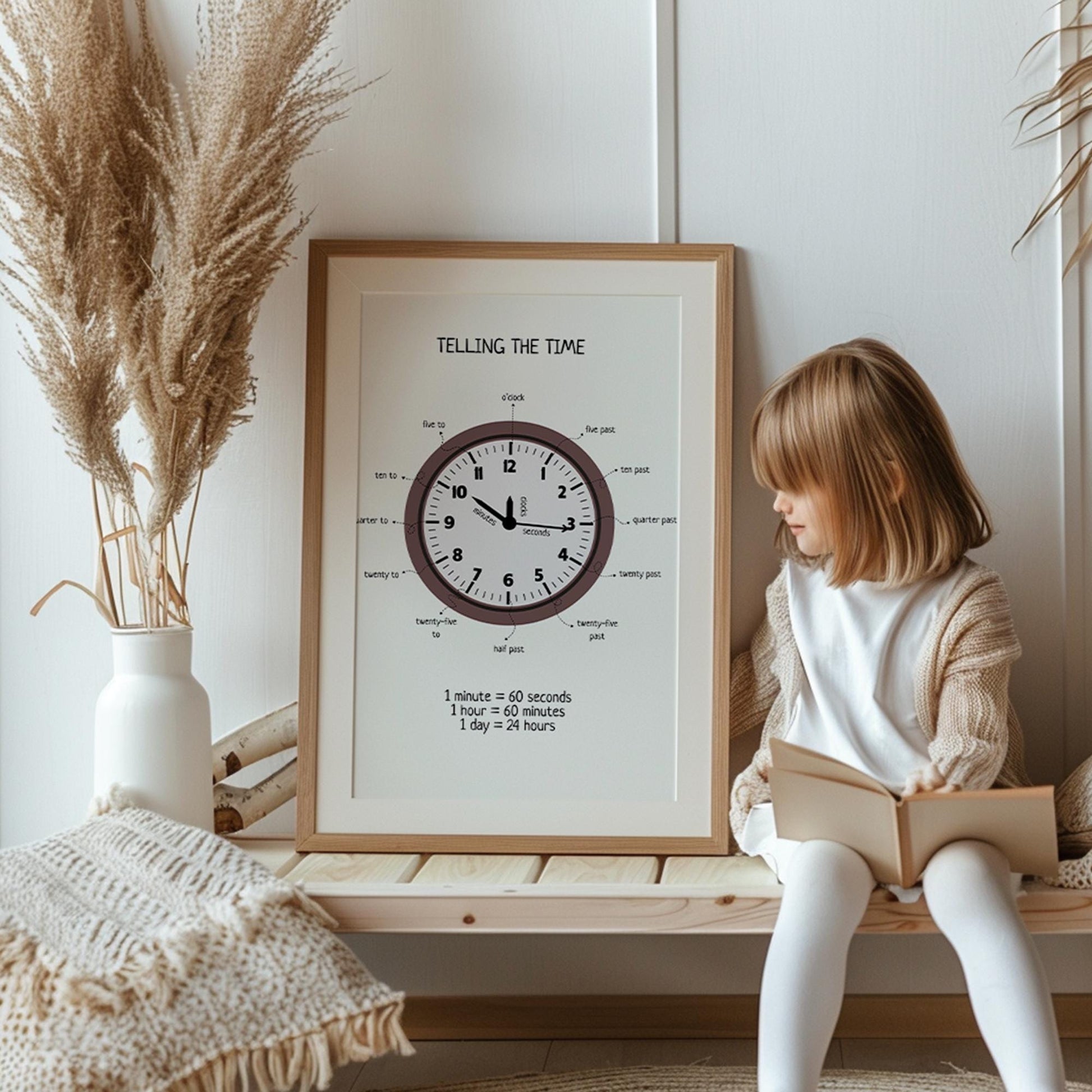 Telling The Time Poster, Time Educational Printables, Neutral Playroom Decor, Kids Educational Poster, Digital Download