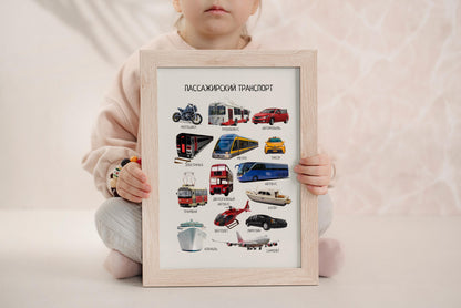 Обучающий плакат "Пассажирский транспорт" |Passenger Transport Vehicles, Educational Poster in Russian, Montessori Printable Learning Poster