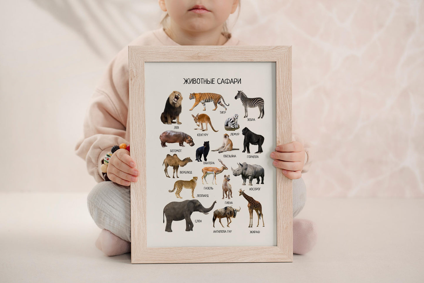 Обучающий плакат "животные сафари" | Educational Poster in Russian, Jungle Animals, Learning Printable Poster, Kids Room Decor