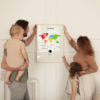 Kids Continents Poster, Montessori Colored Continent Map, Educational Printable Poster, Homeschool Material, Nursery Decor, Digital Download