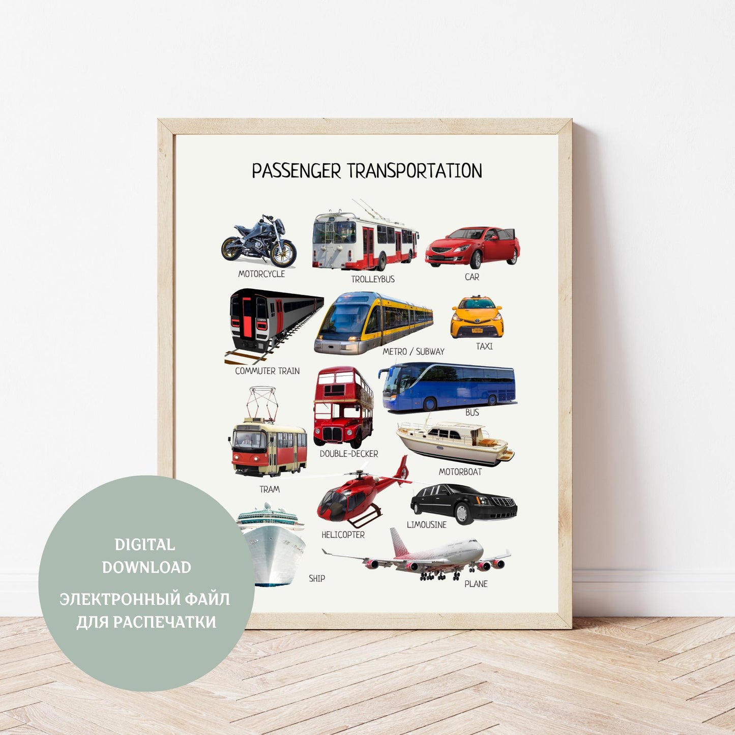 Passenger Transport Poster, Educational Vehicles Poster, Montessori Wall Art, Classroom Decor, Nursery Room Decor, DIGITAL DOWNLOAD