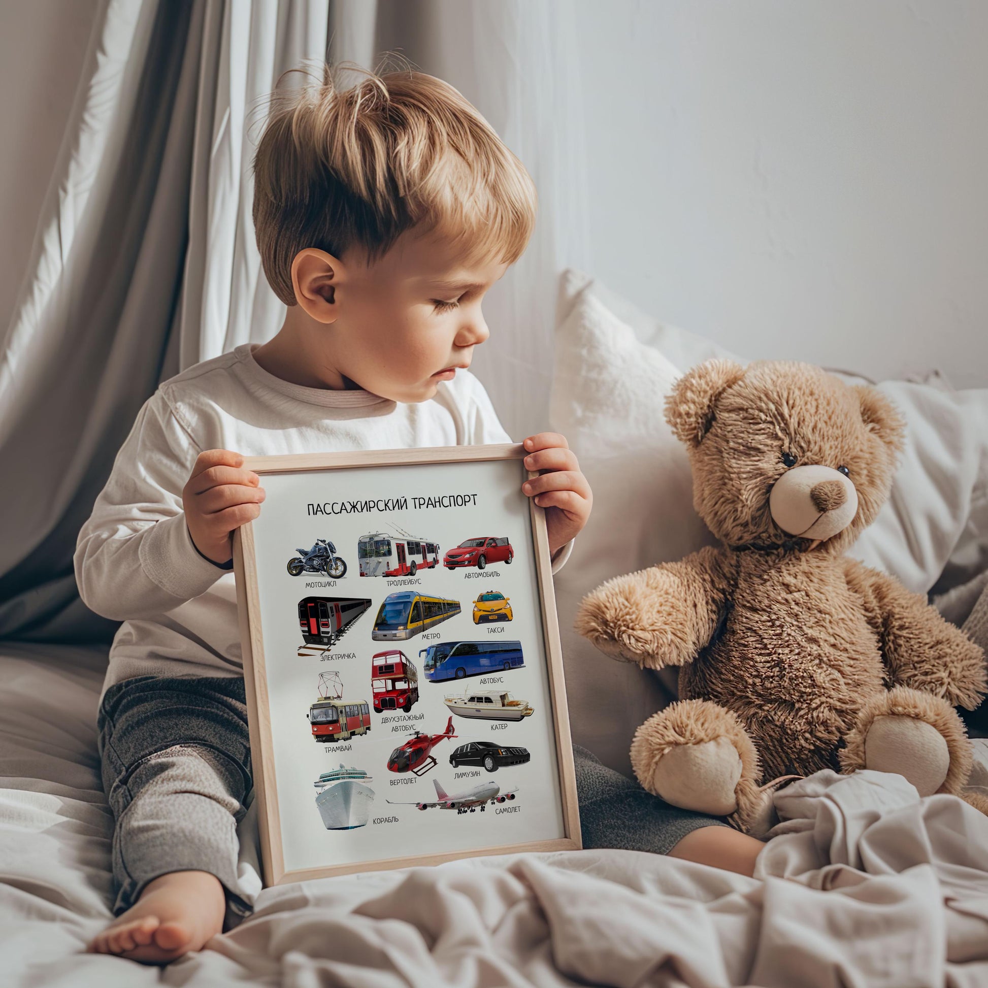 Обучающий плакат "Пассажирский транспорт" |Passenger Transport Vehicles, Educational Poster in Russian, Montessori Printable Learning Poster