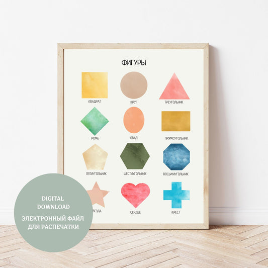 Обучающий плакат "Фигуры" | Shapes Educational Poster, Various Sizes Available for Download | Montessori Learning Printable Poster