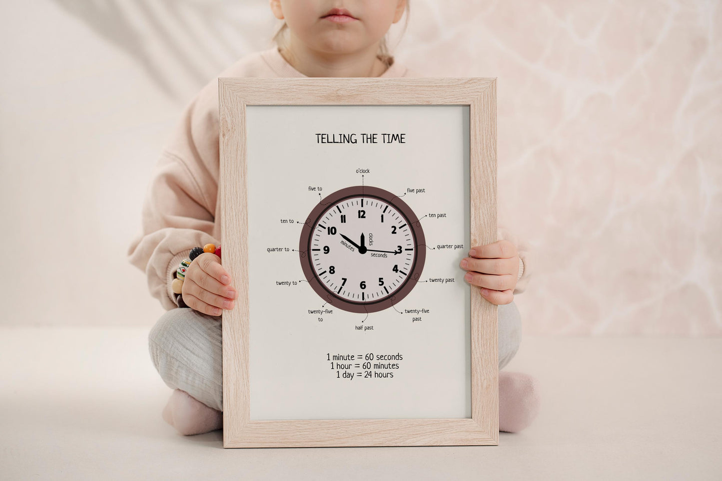 Telling The Time Poster, Time Educational Printables, Neutral Playroom Decor, Kids Educational Poster, Digital Download