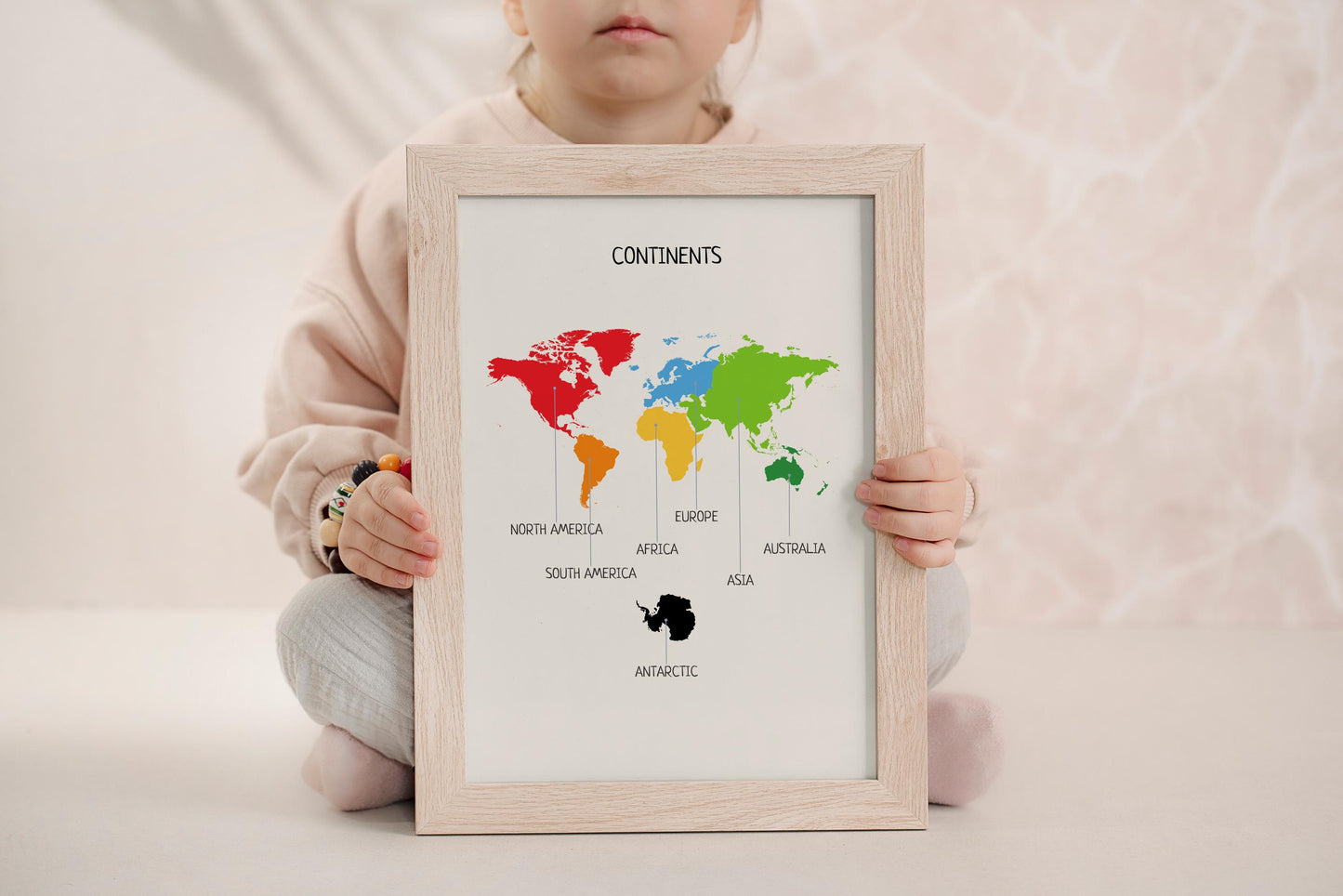 Kids Continents Poster, Montessori Colored Continent Map, Educational Printable Poster, Homeschool Material, Nursery Decor, Digital Download