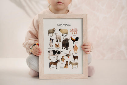 Farm Animals Poster, Montessori Educational Poster, Kids Nursery Room Decor, DIGITAL DOWNLOAD
