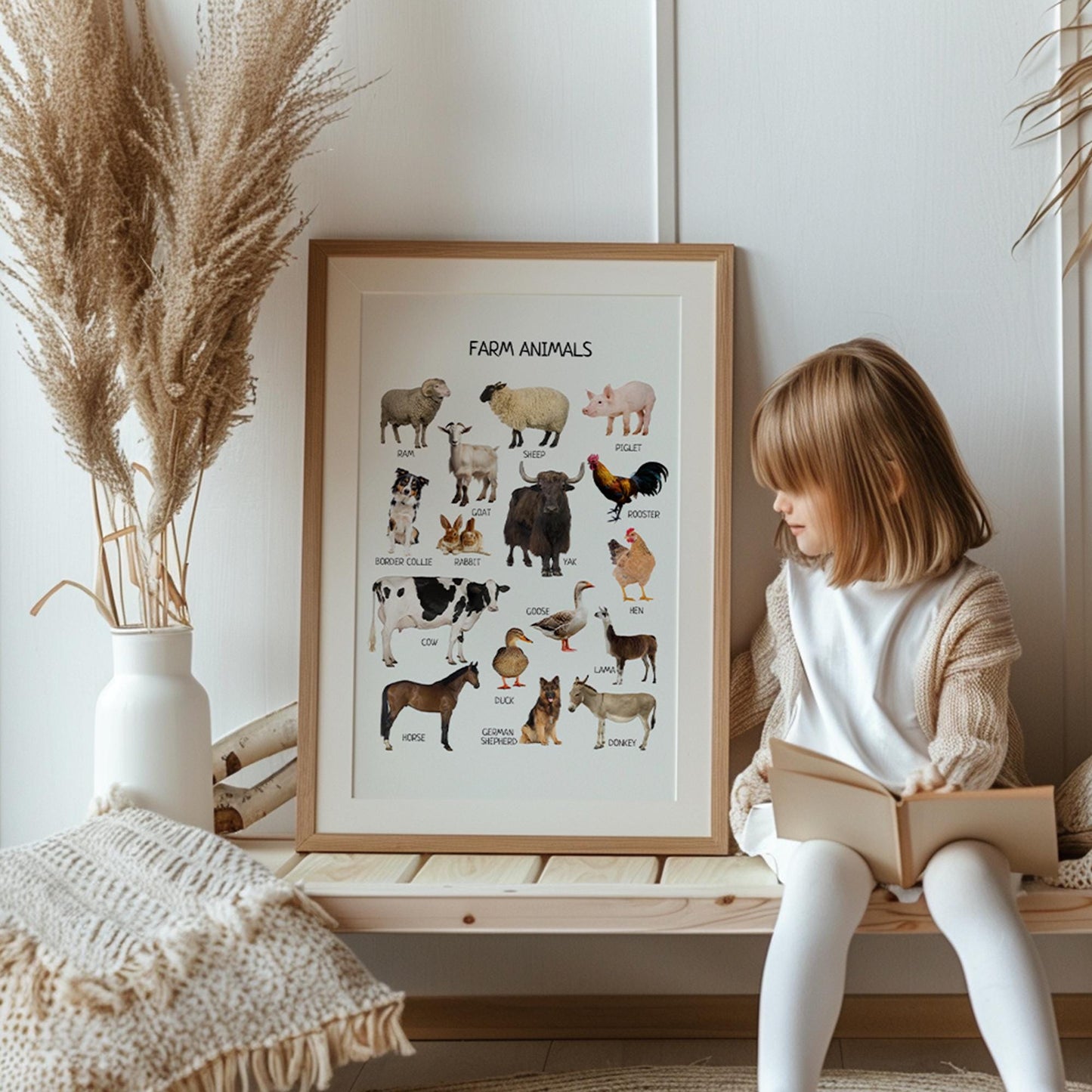 Farm Animals Poster, Montessori Educational Poster, Kids Nursery Room Decor, DIGITAL DOWNLOAD