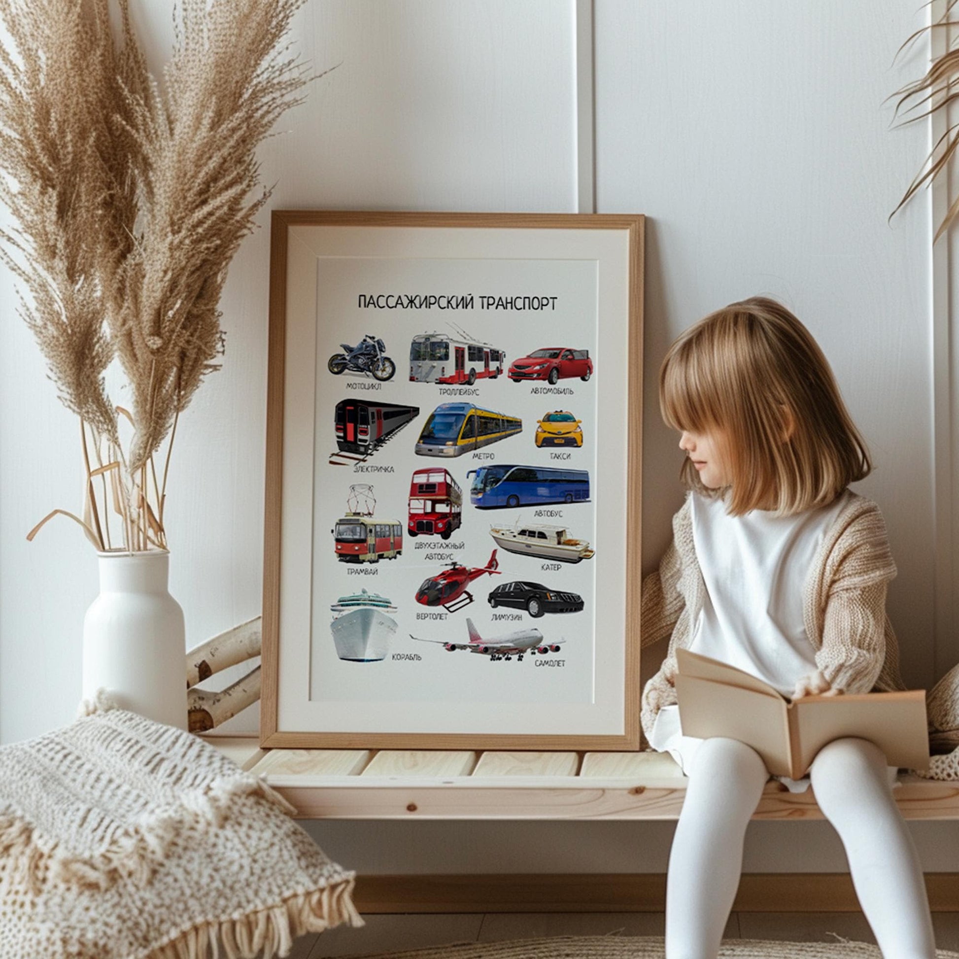Обучающий плакат "Пассажирский транспорт" |Passenger Transport Vehicles, Educational Poster in Russian, Montessori Printable Learning Poster