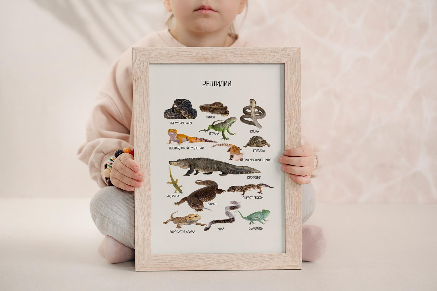 Обучающий плакат "Рептилии" | Reptiles Educational Poster in Russian, Learning Posters, Kids Room Decor, Printable Posters